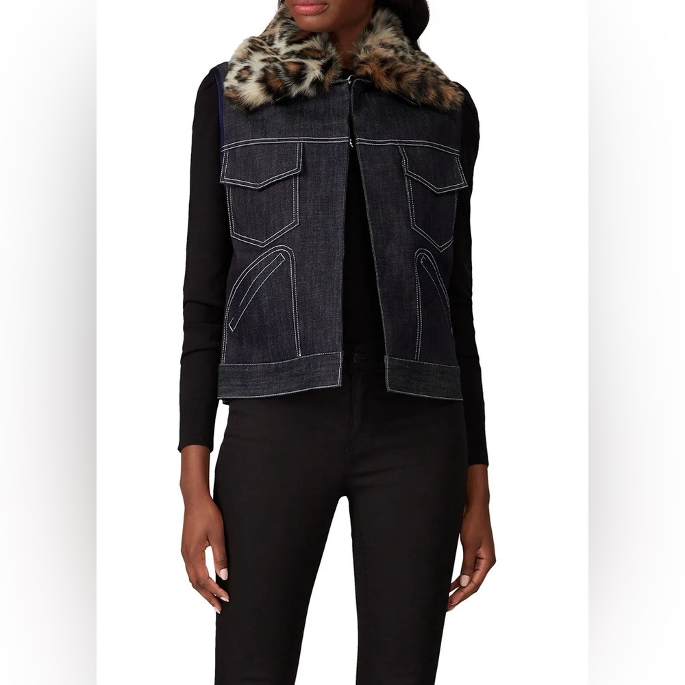 Harvey Faircloth Leopard Collar Denim Vest